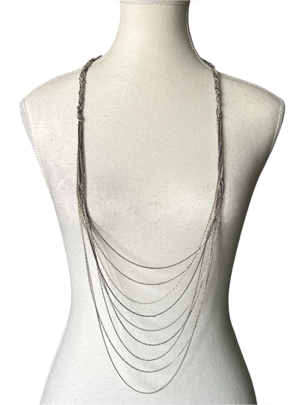 Y2K Style Silver Multi Strand Stacked Waterfall Style Chain Necklace
